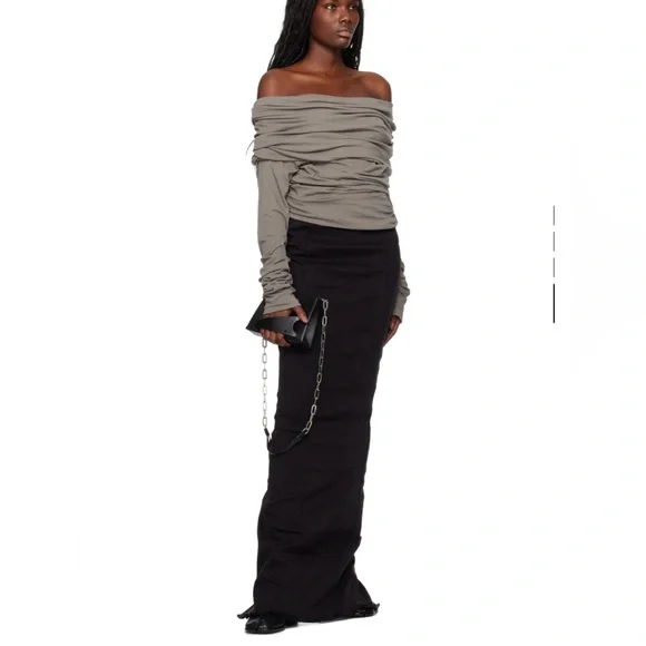 Entire Studios- Gray Taupe off-shoulders jersey ruched long top, NWT! ✨🔥 - Picture 4 of 6